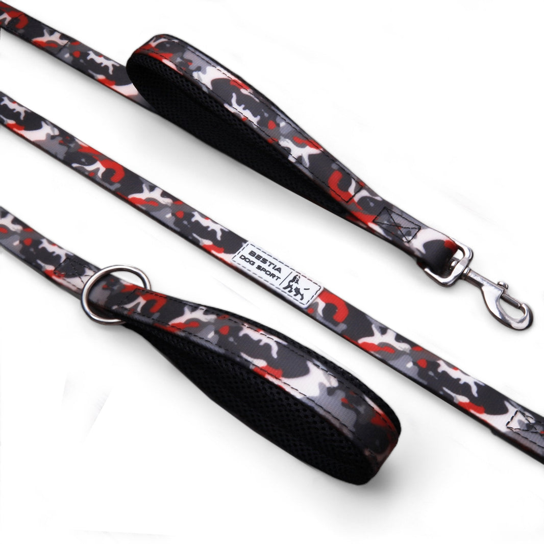 BESTIA DOG SPORT: Dual Handle Leash - Leather - Red